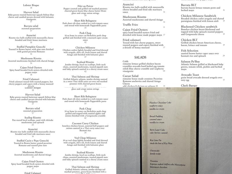 Tisha's Fine Dining Menu