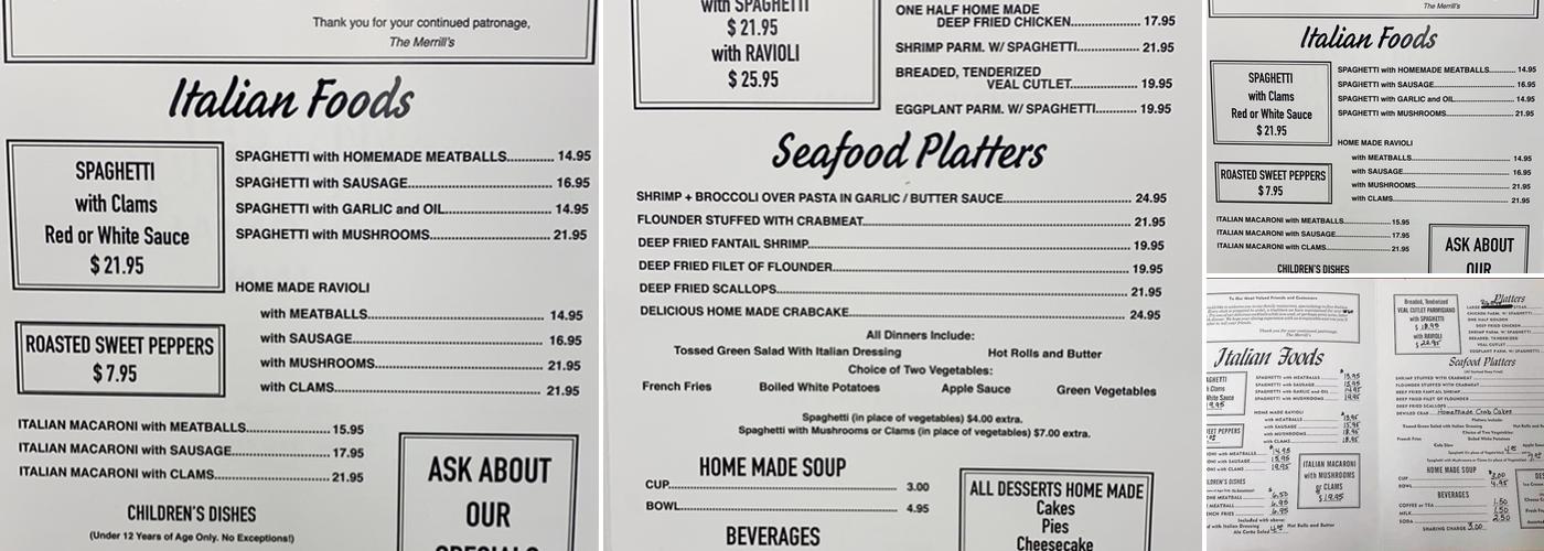 Merrill's Colonial Inn Menu