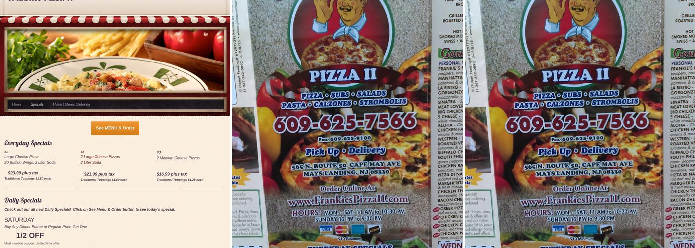 Frankie's Pizza II Menu