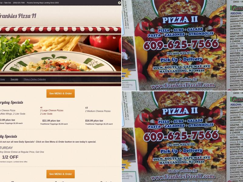 Frankie's Pizza II Menu