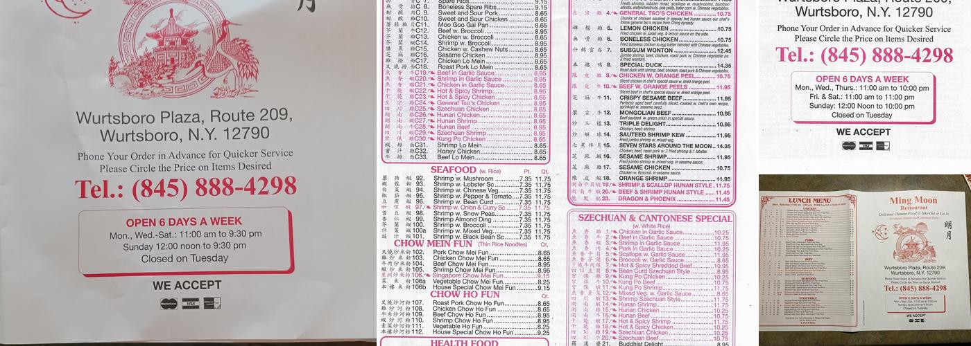 Ming Moon Menu
