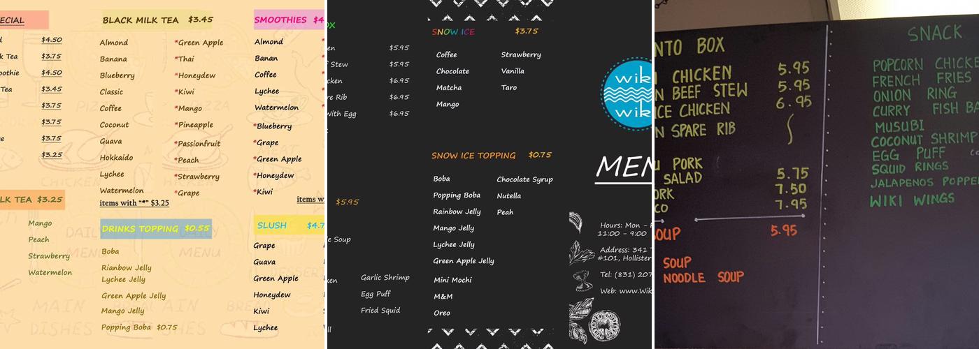 Wiki Wiki Restaurant Menu