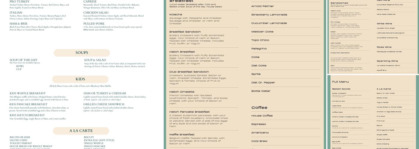 Hatch Cafe & Bistro Menu