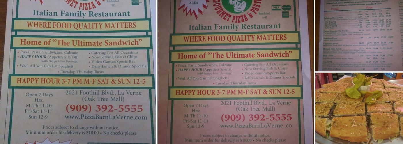 Pizza Barn Menu