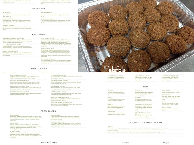 Saca's Mediterranean Cuisine Menu