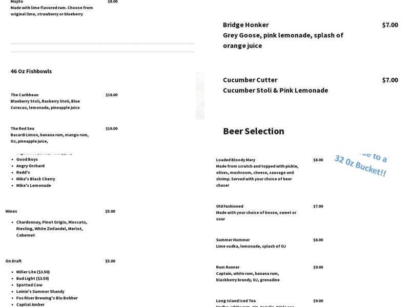 Bridge Bar & Restaurant Menu