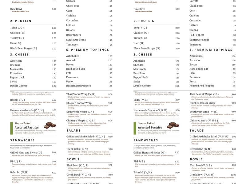 Terra Cotta Coffee House Menu