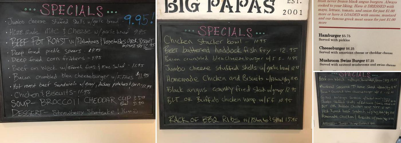 Big Papa's Menu