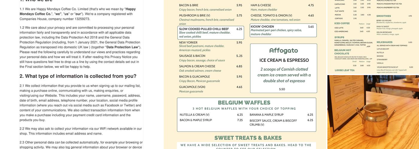 Happy Mondays Coffee Co. Menu