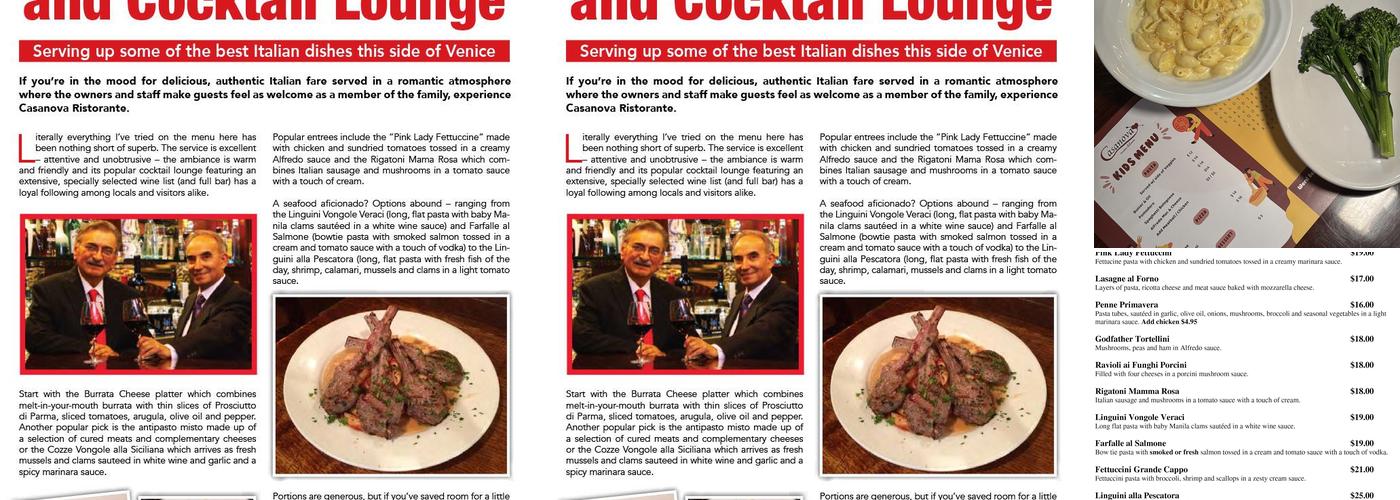 Casanova Ristorante Menu