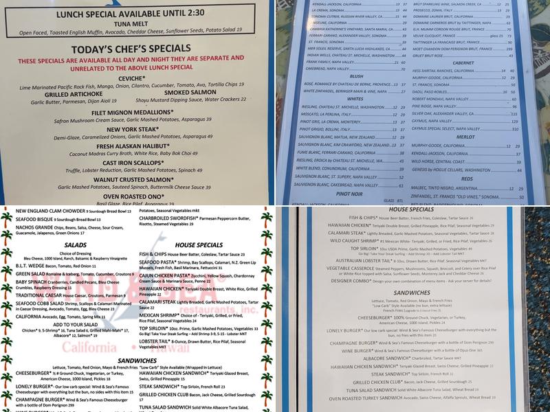 Wind & Sea Restaurant Menu