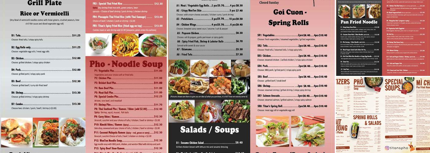 Titan's Pho Asian Bistro Menu