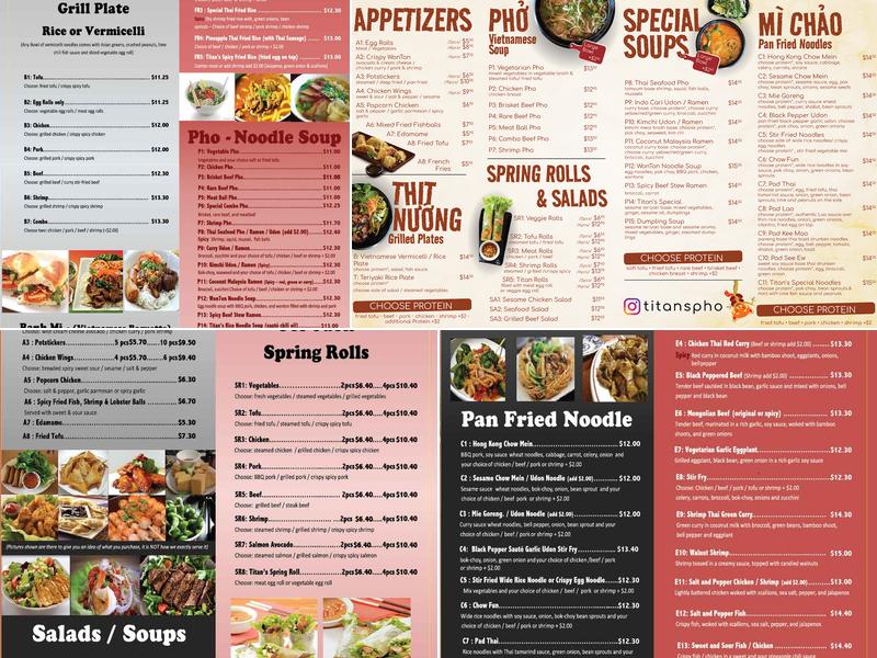 Titan's Pho Asian Bistro Menu