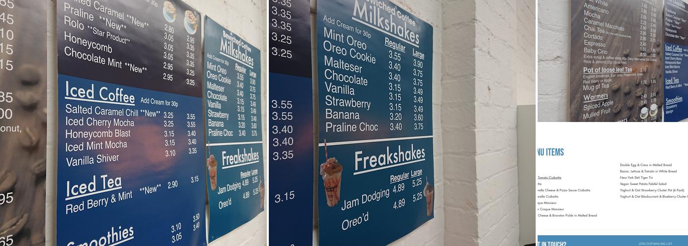 Bewiched Coffee Higham Ferrers Menu