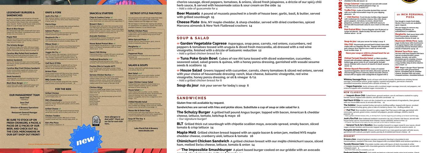 Lake Placid Pub & Brewery Menu
