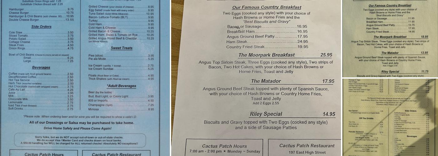 Cactus Patch Restaurant Menu