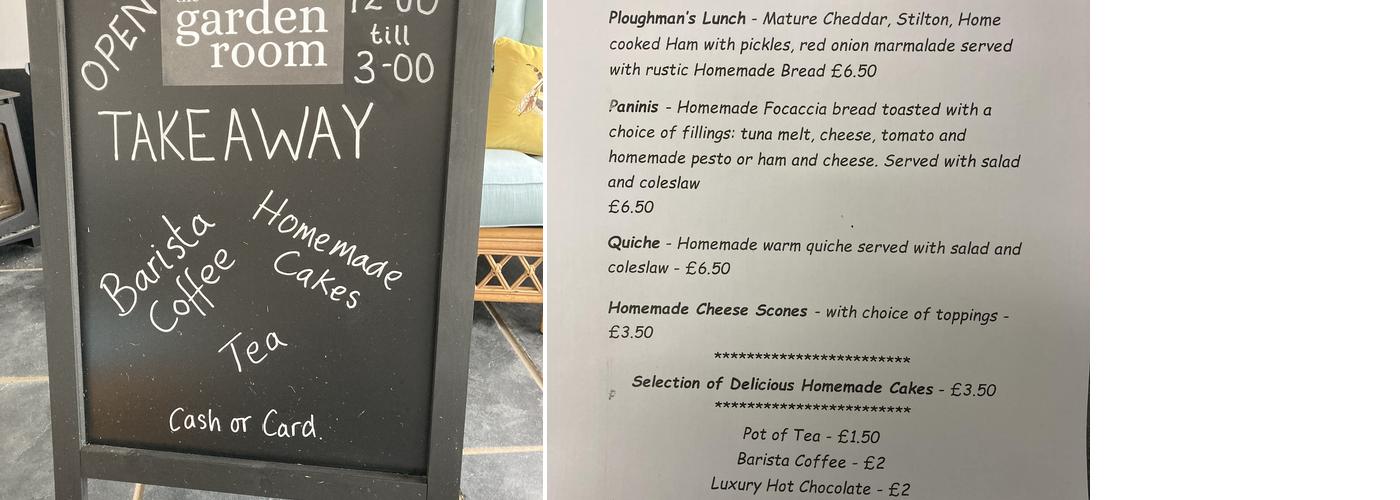 The Garden Room Cafe, Brandon Menu