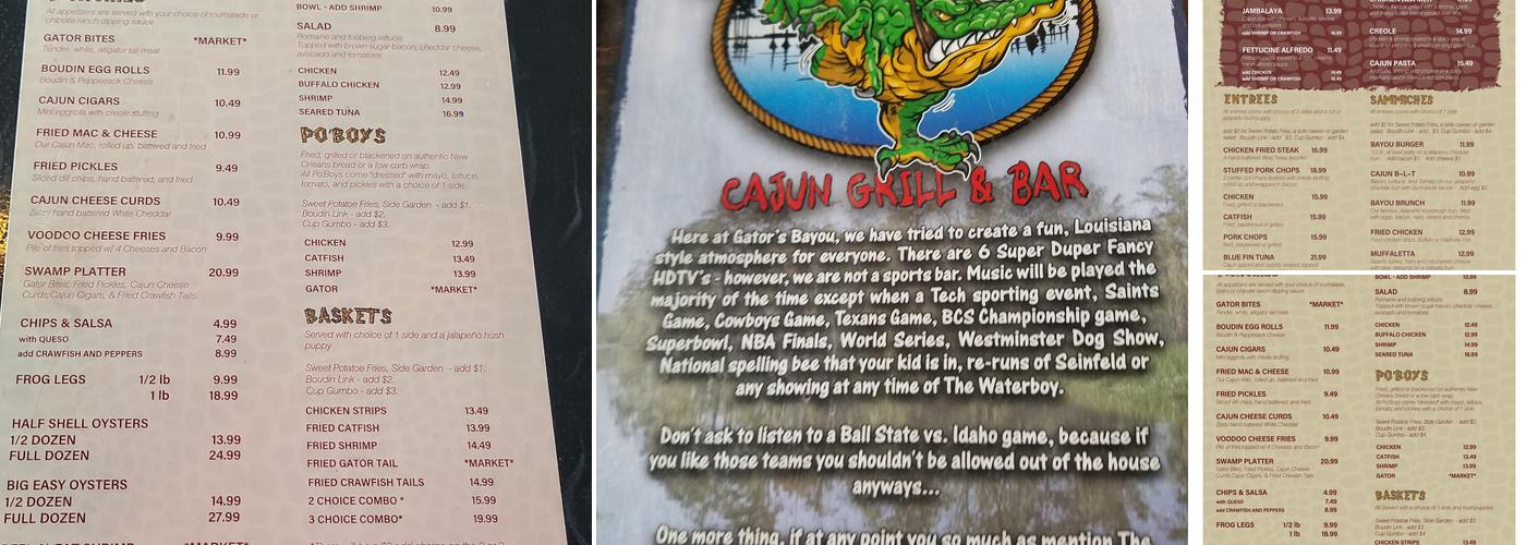 Gator's Bayou Menu