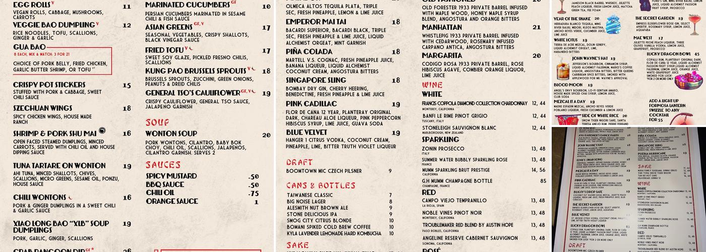 The Formosa Cafe Menu