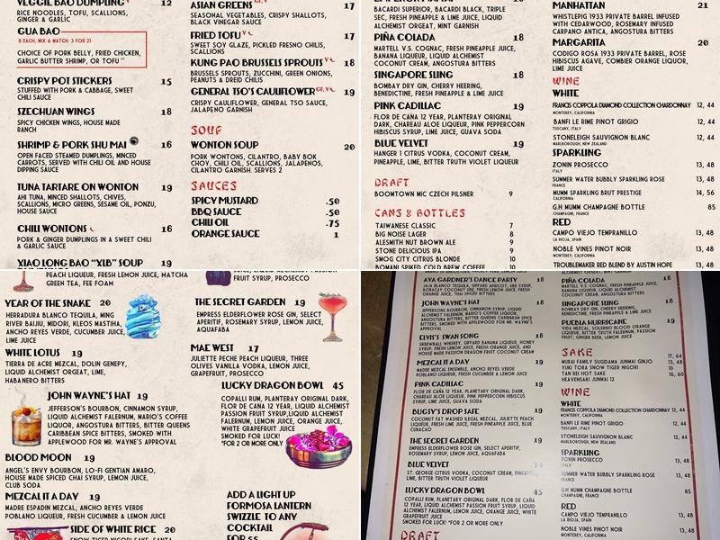 The Formosa Cafe Menu