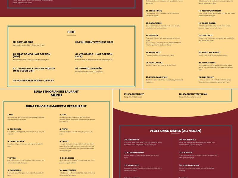 Buna Ethiopian Restaurant & Market Menu