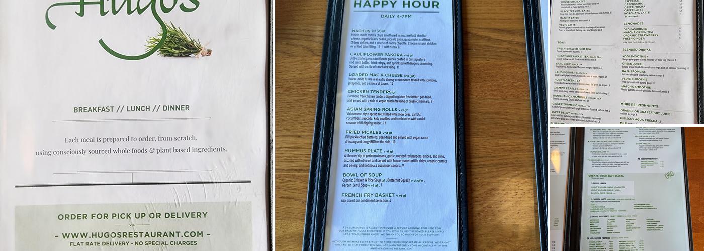 Hugo's Restaurant Menu