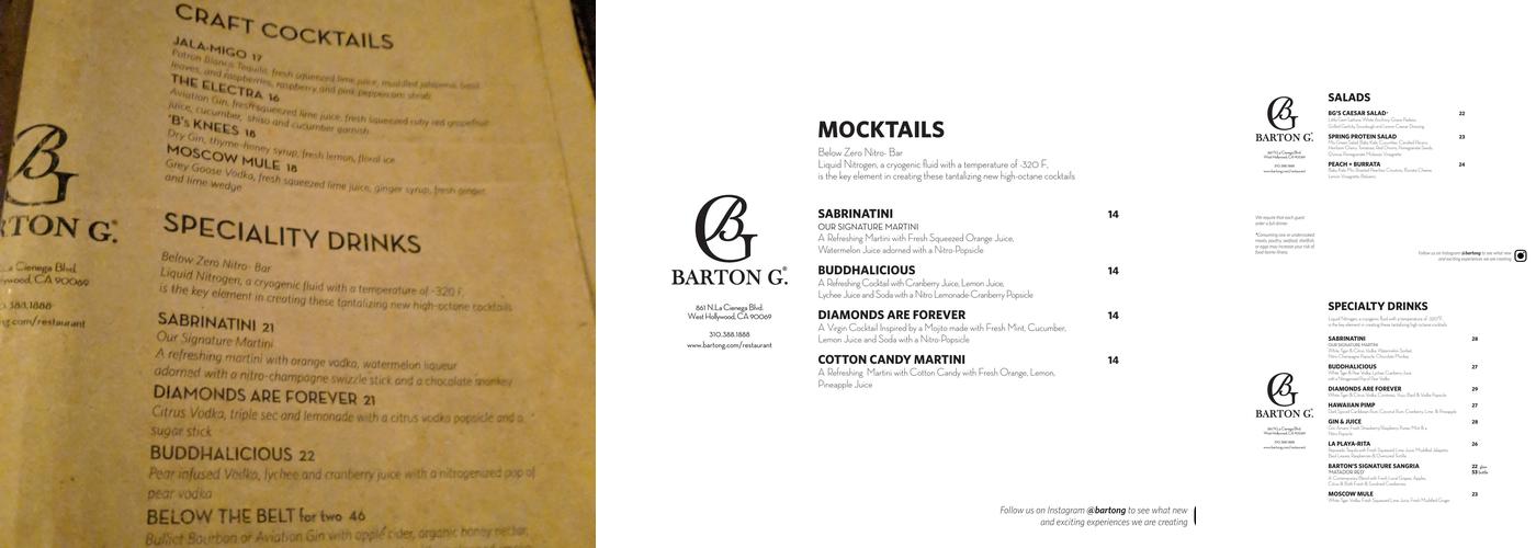Barton G. The Restaurant Los Angeles Menu