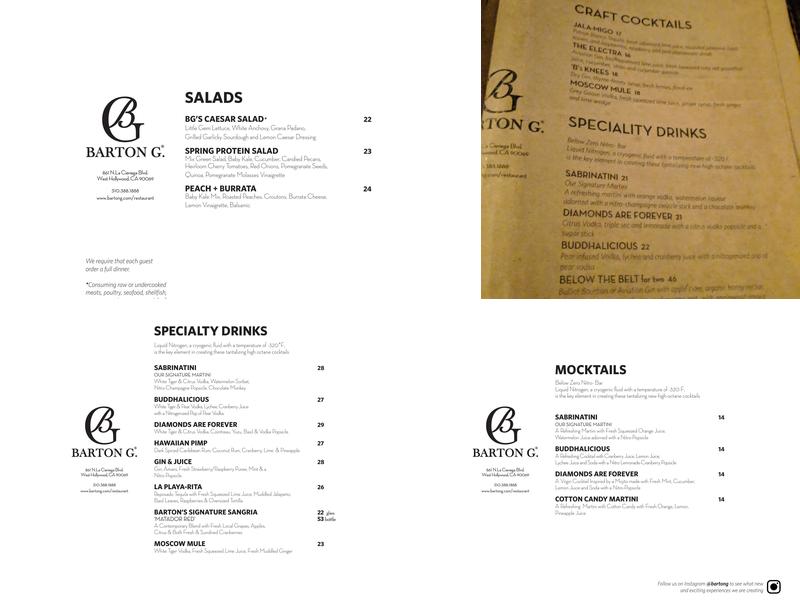 Barton G. The Restaurant Los Angeles Menu