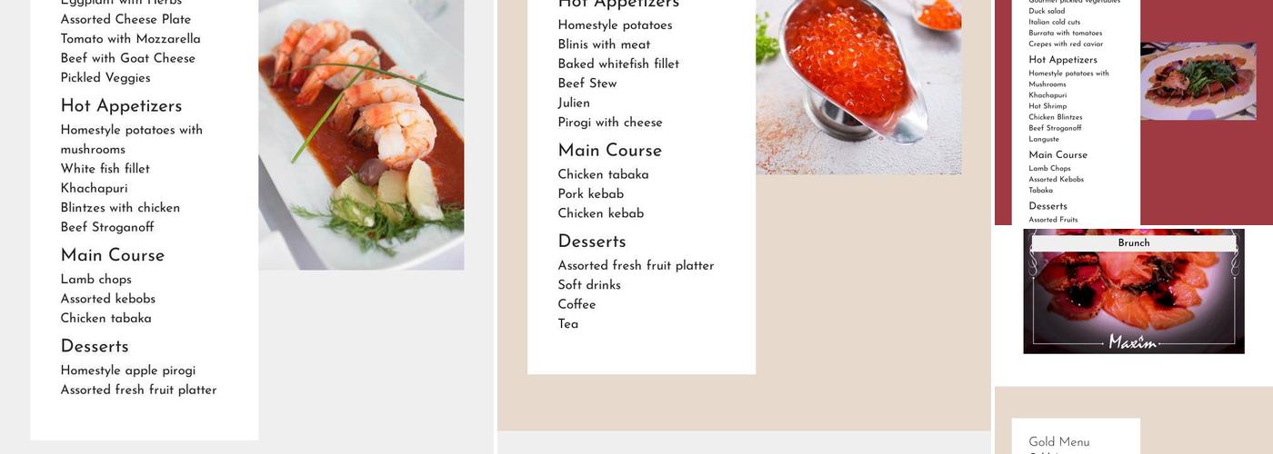 Maxim Restaurant & Banquet Hall Menu