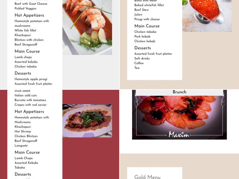 Maxim Restaurant & Banquet Hall Menu