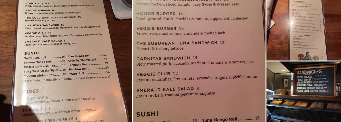 Honor Bar Menu