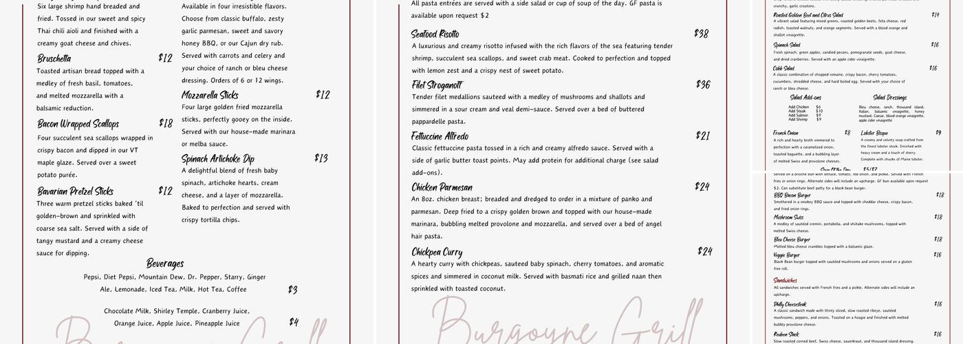 Burgoyne Grill Menu