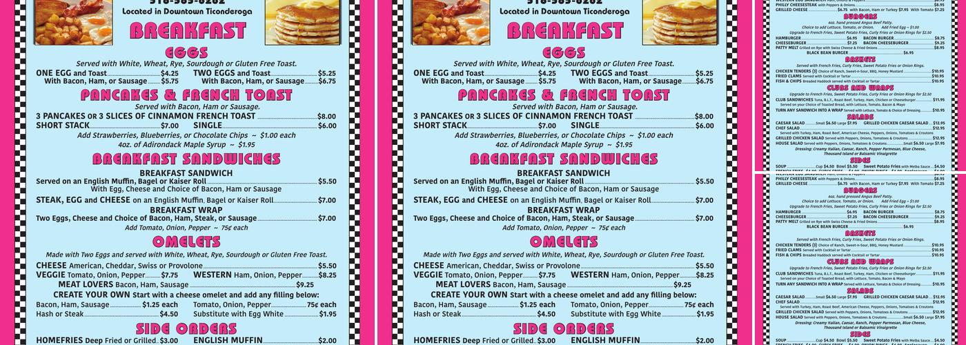 Burleigh's Luncheonette Menu