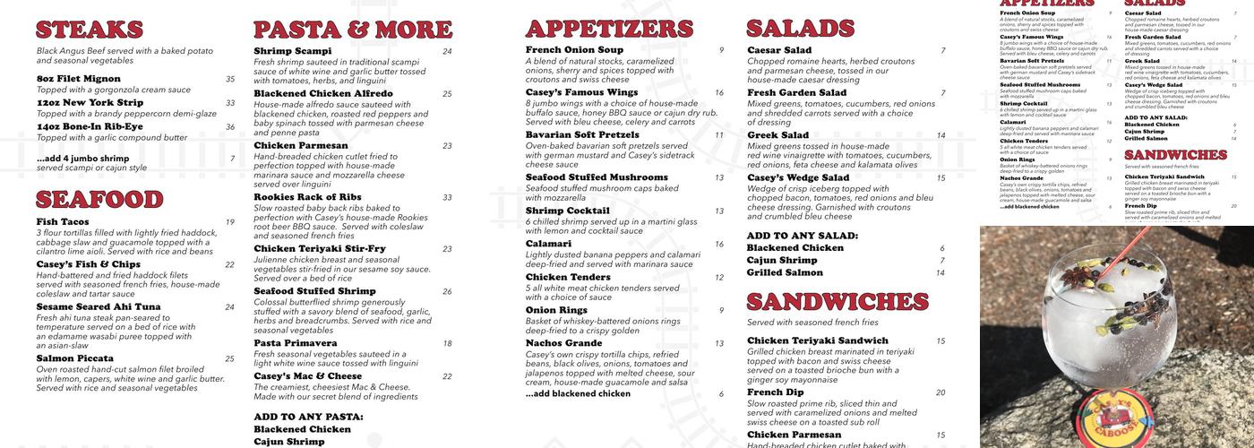 Casey's Caboose Menu