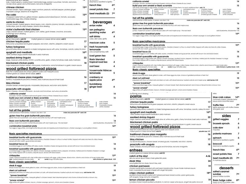 Basix Food & Bar Menu