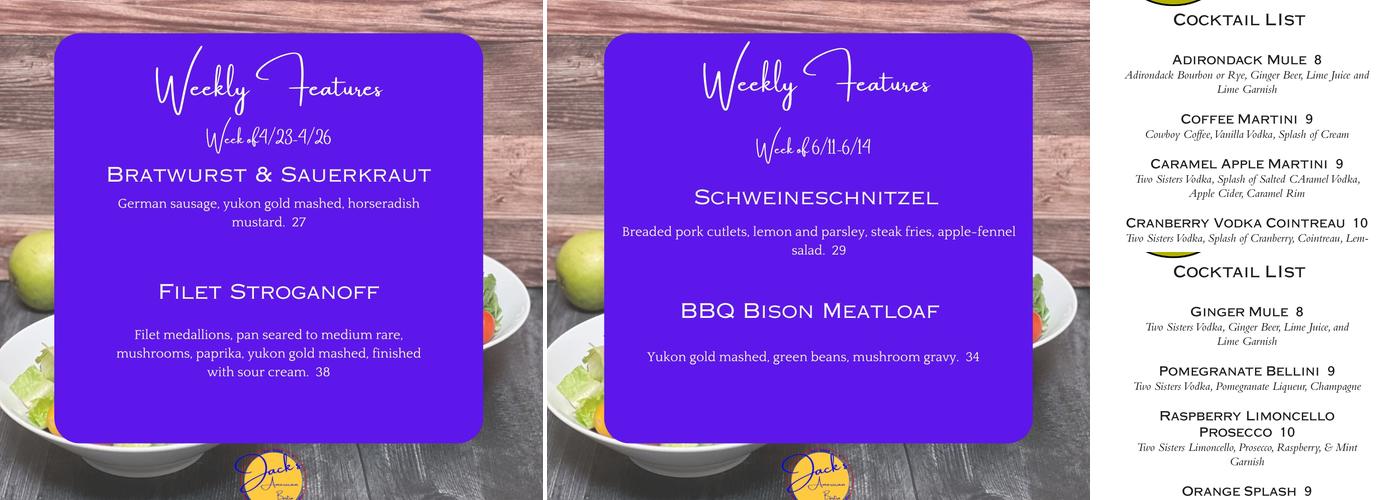 Jack's American Bistro Menu