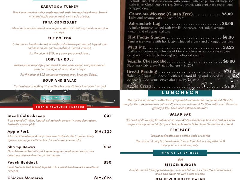 The Log Jam Restaurant Menu
