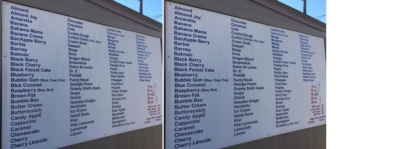 Sno-T-Go Menu