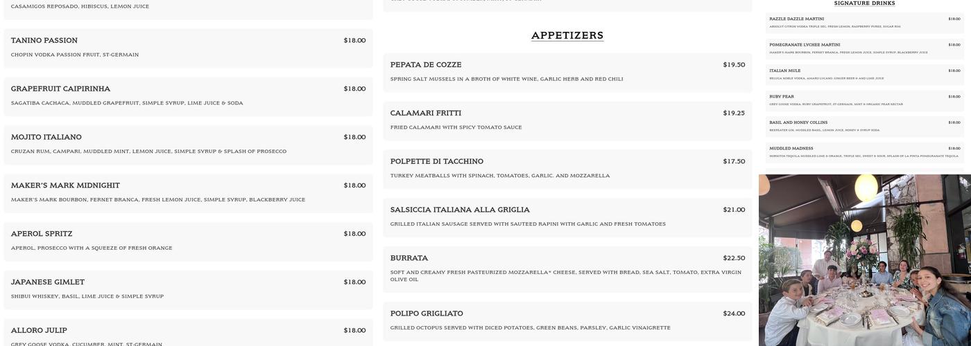 Via Alloro Menu