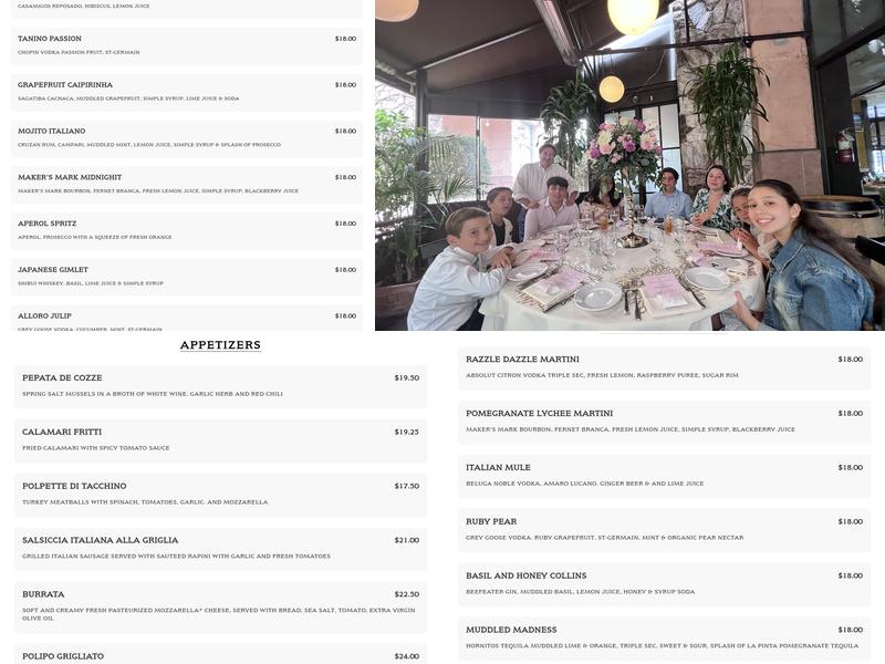 Via Alloro Menu