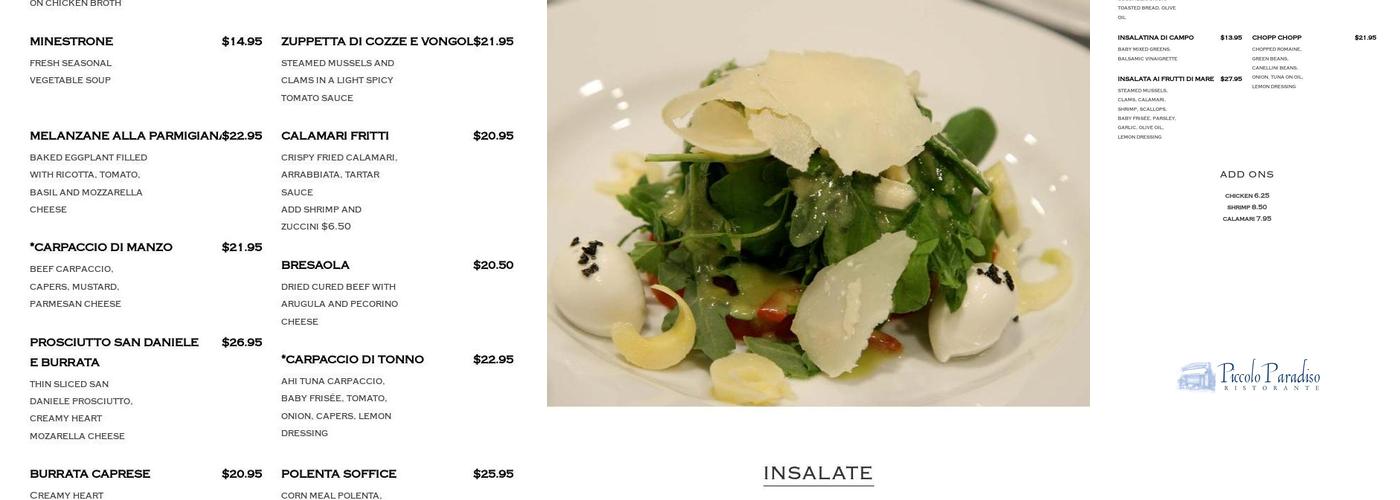 Piccolo Paradiso Menu