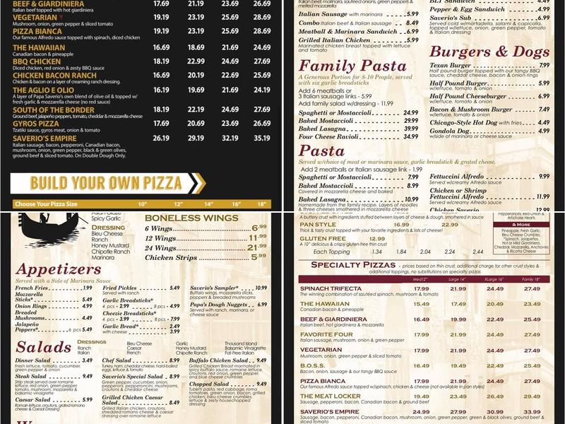 Papa Saverios Menu