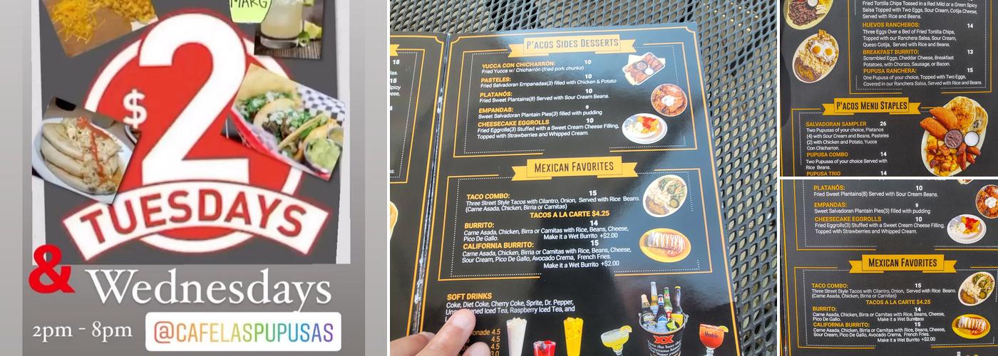 P'acos AKA Cafe Las Pupusas Menu