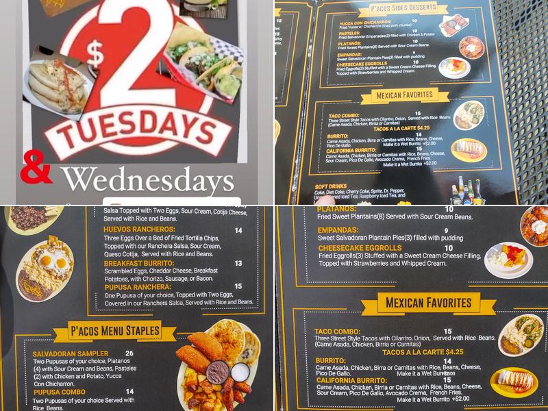 P'acos AKA Cafe Las Pupusas Menu