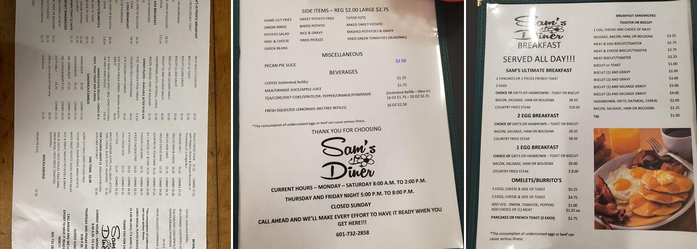 Sam's Diner Menu