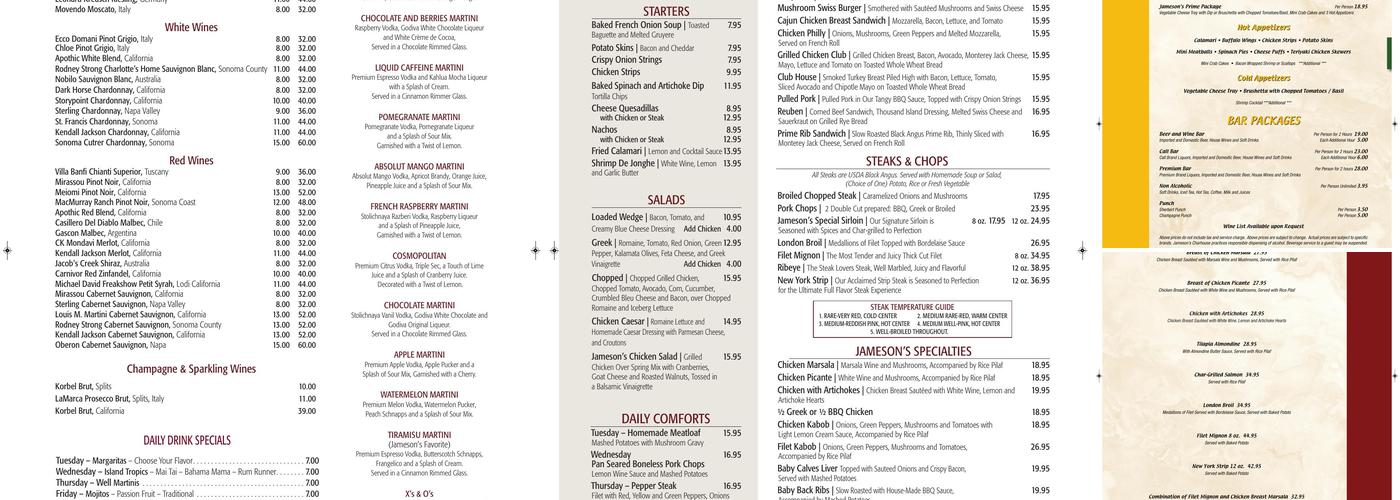 Jameson’s Charhouse Menu