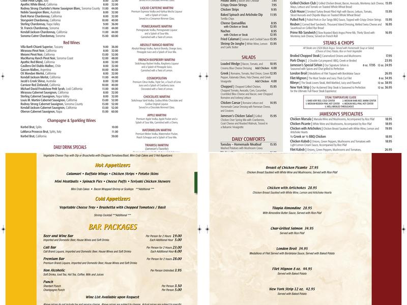 Jameson’s Charhouse Menu