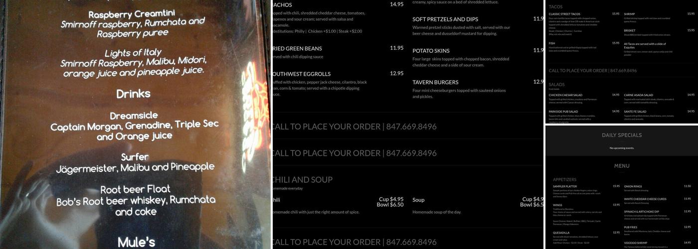 Parkside Pub Menu
