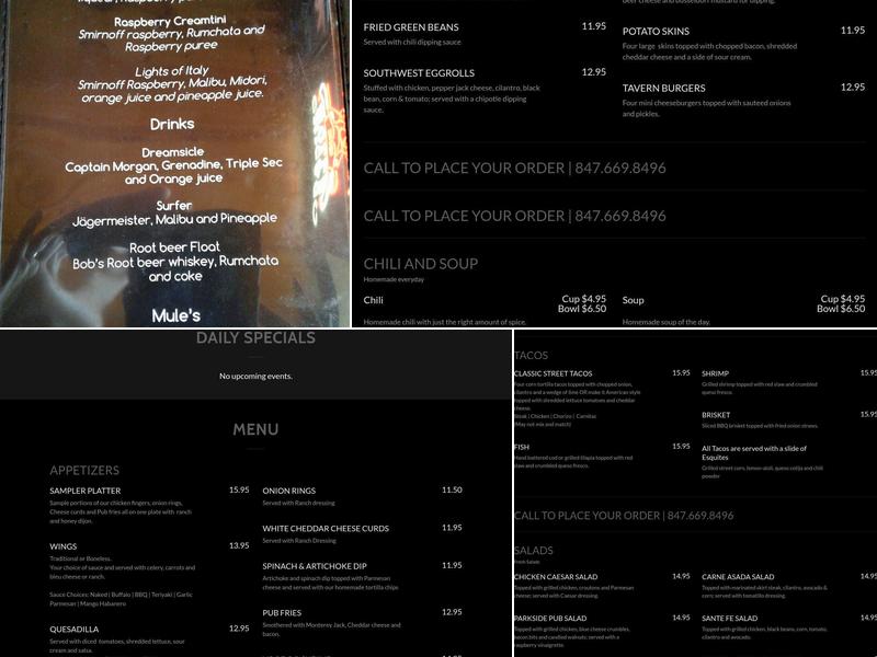 Parkside Pub Menu