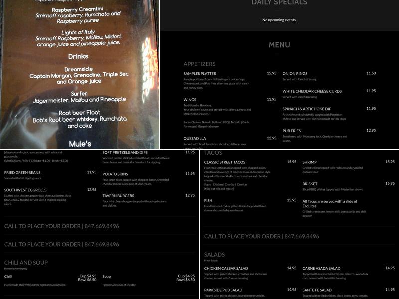 Parkside Pub Menu